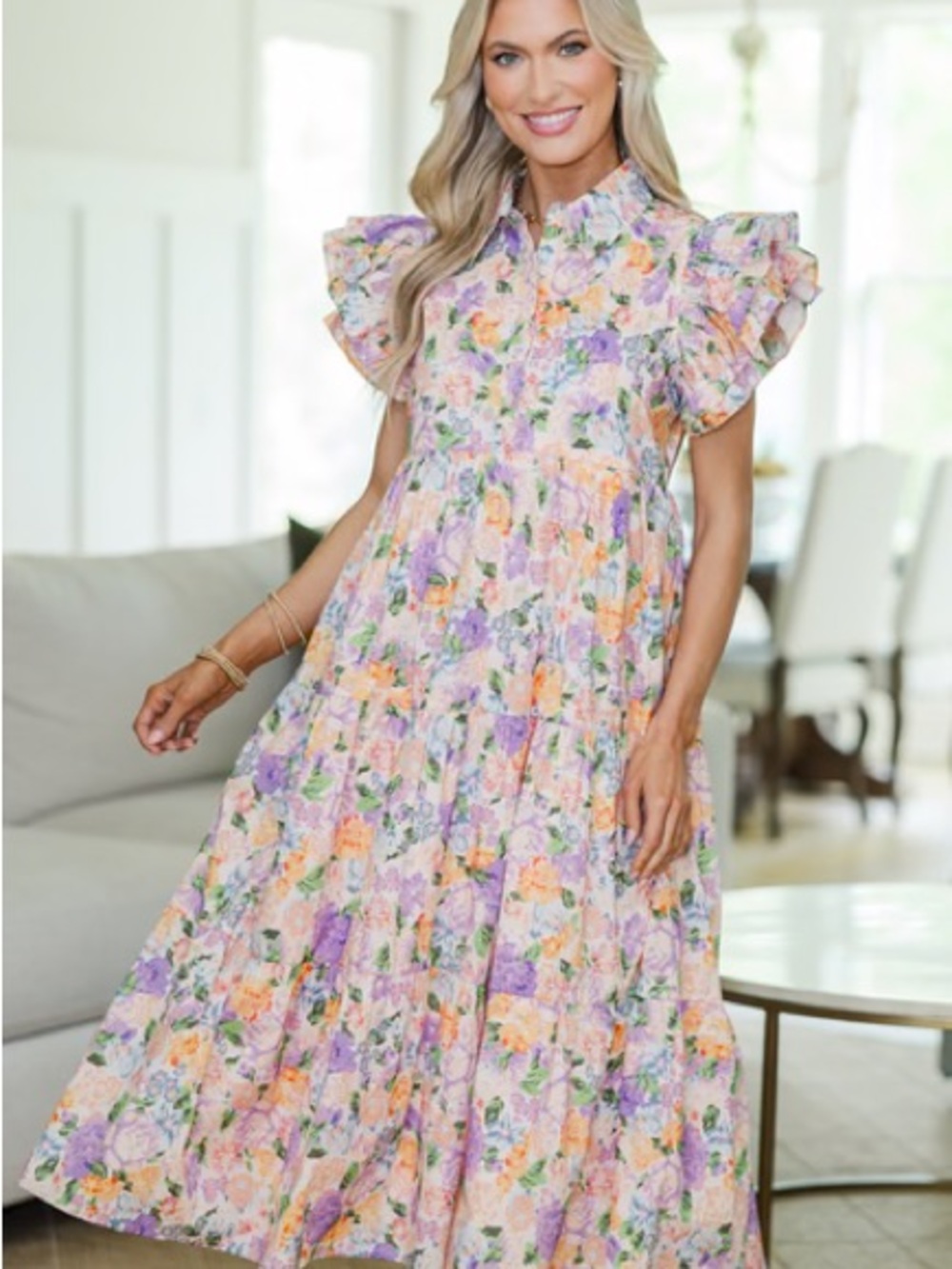 Shop the Mint NURSING Floral Ruffle Sleeve Maxi Dress